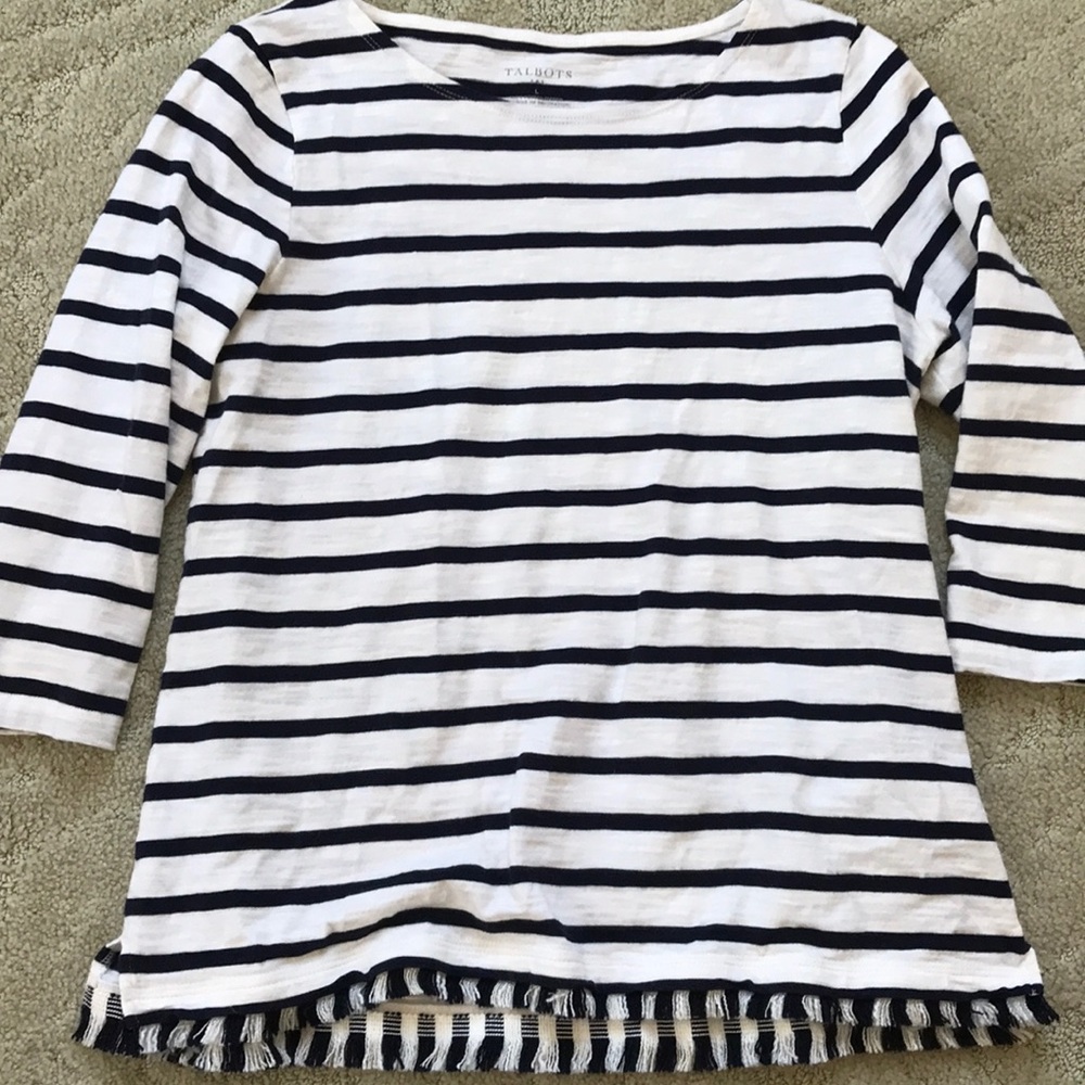 Talbots Navy and White Striped Top